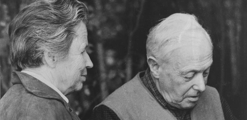 Margrit and Eugen Rosenstock-Huessy at Bob O'Brien's farm in Tunbridge, VT in 1958.